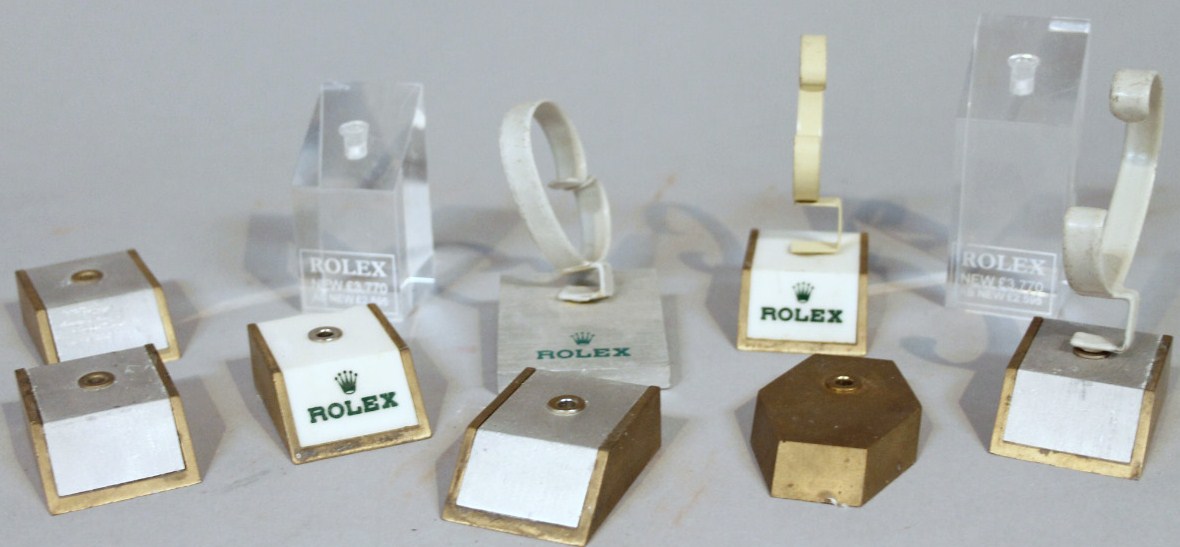 Appraisal: Various modern Rolex jewellery stands watch stands cm wide etc