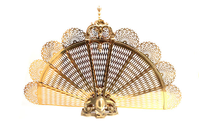 Appraisal: A modern brass fan-shaped folding spark guard With pierced fan-shaped