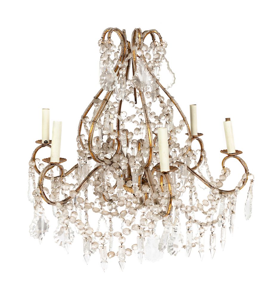 Appraisal: A Victorian Glass-Beaded Six-Light Chandelier A Victorian Glass-Beaded Six-Light Chandelier