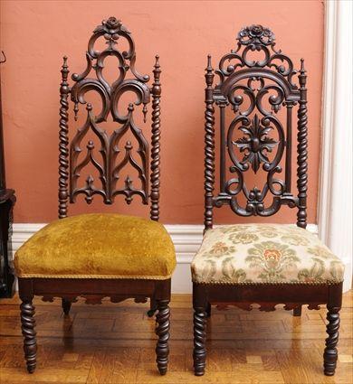 Appraisal: TWO AMERICAN ELIZABETHAN REVIVAL CARVED ROSEWOOD SLIPPER CHAIRS Each back