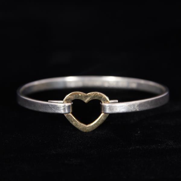 Appraisal: Tiffany Co Sterling Silver and K Gold Open Heart Bangle