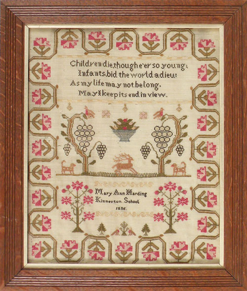 Appraisal: English silk on linen sampler dated wrought by Mary Ann