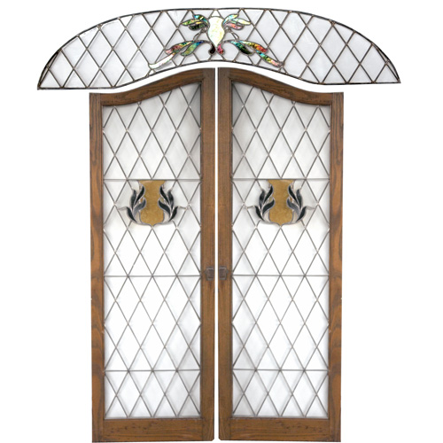 Appraisal: LEADED GLASS WINDOWS Framed pair of windows with complementary fanlight