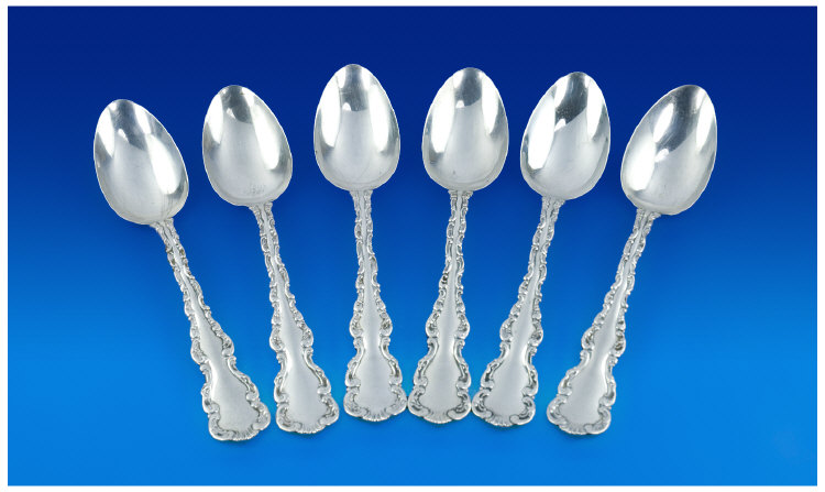 Appraisal: Set of Six American Art Nouveau Silver Spoons The handles