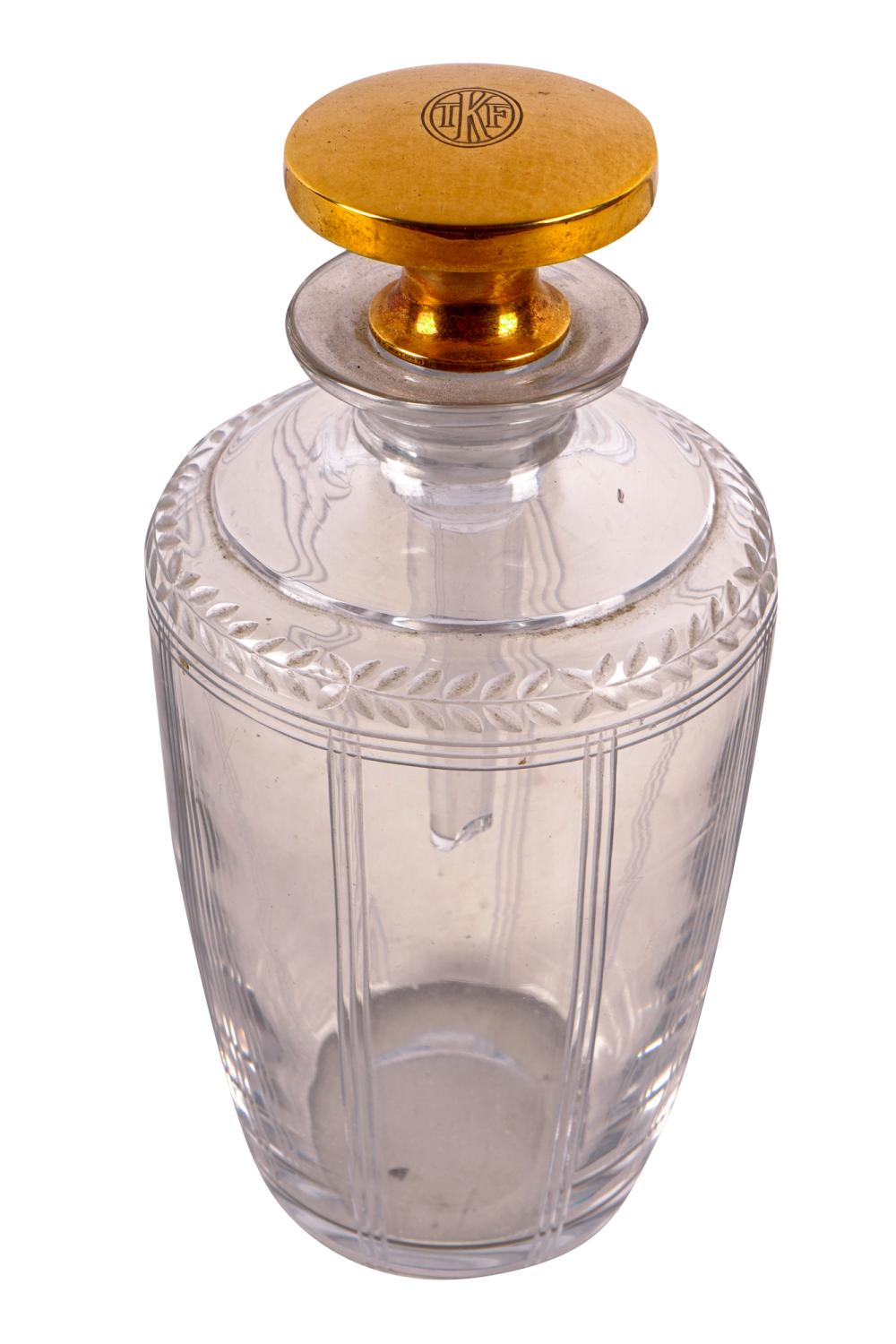 Appraisal: TIFFANY CO KARAT GOLD ETCHED GLASS PERFUME BOTTLEmarked to rim