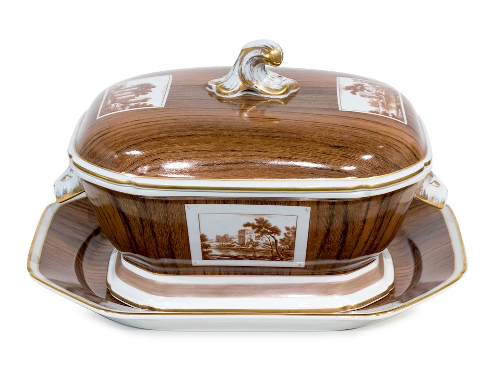 Appraisal: A Mottahedeh Faux Bois Porcelain Tureen Cover and Stand A