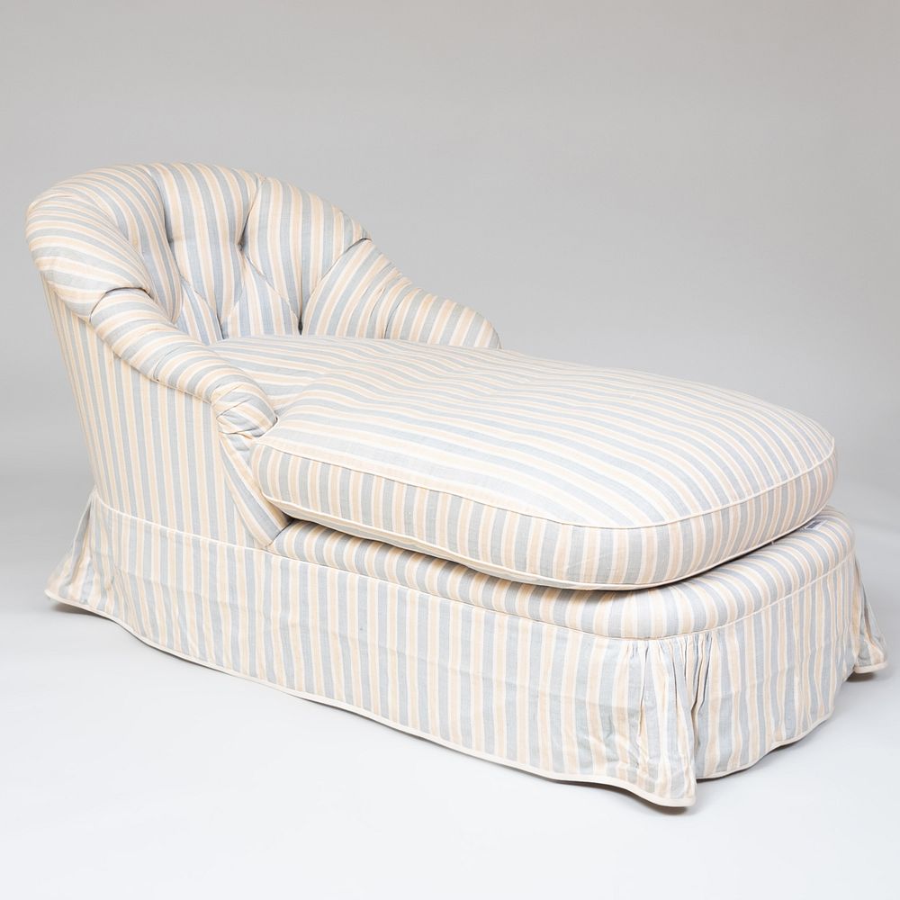 Appraisal: Striped Linen Upholstered Chaise Lounge A Schneller and Sons Inc