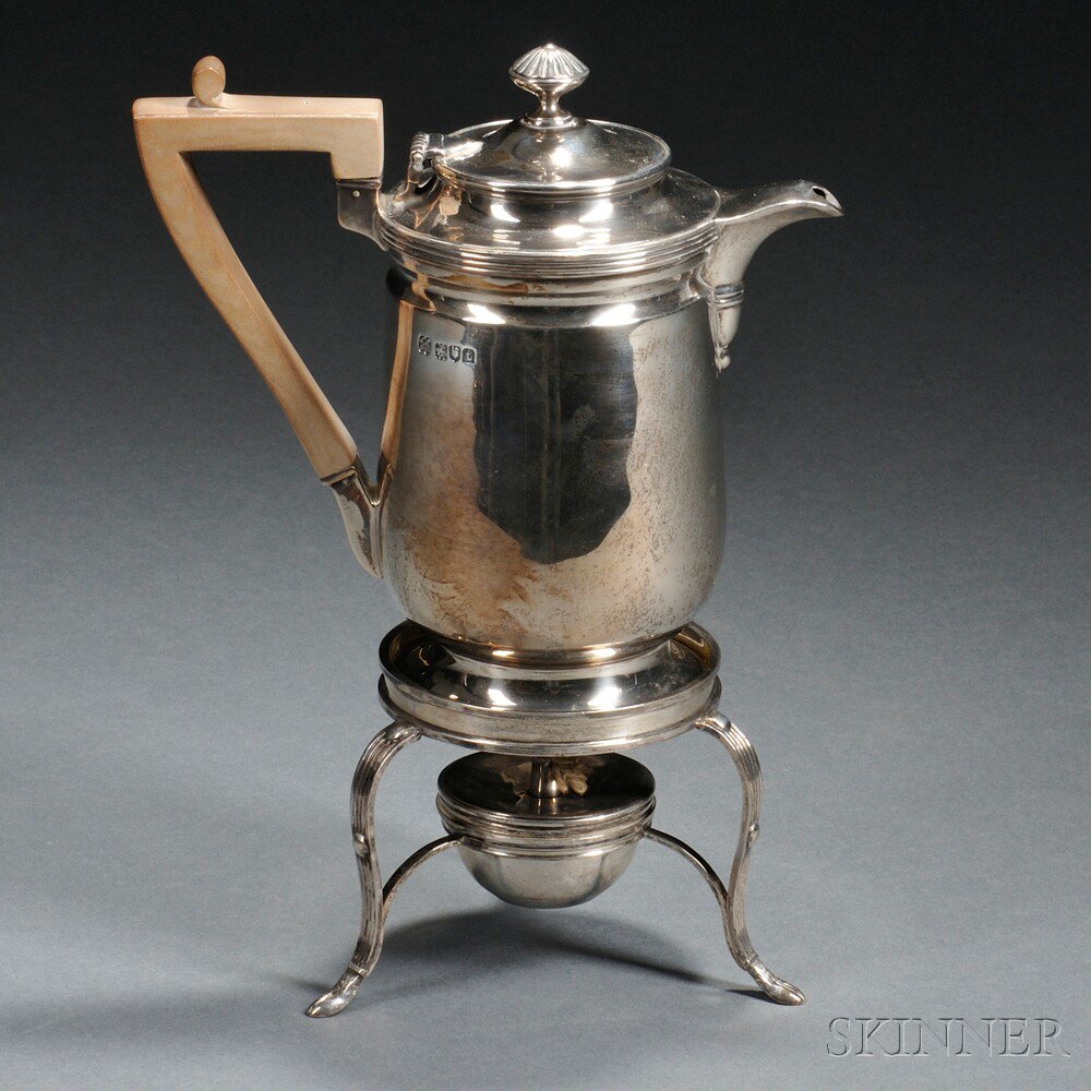 Appraisal: George V Sterling Silver Chocolate Pot on Warming Stand London