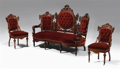 Appraisal: Renaissance Revival rosewood three-piece parlor suite attributed to john jelliff