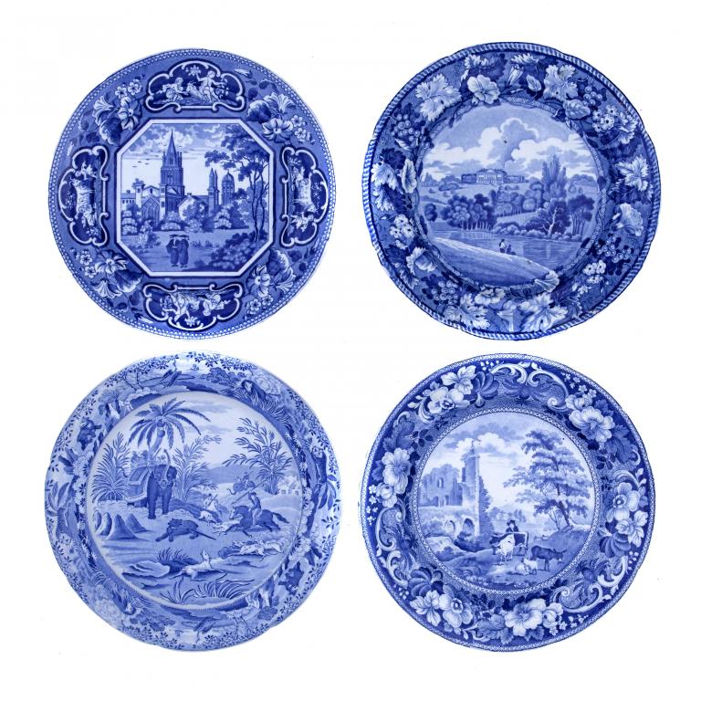 Appraisal: FOUR BLUE PRINTED EARTHENWARE PLATES comprising Enoch Wood Sons Grapevine