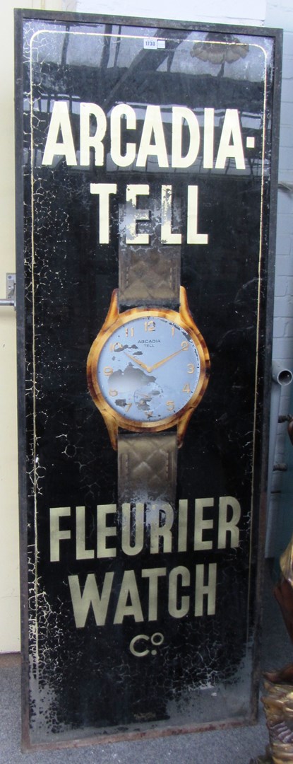 Appraisal: A Swiss painted reverse glass watch advertising sign C 's