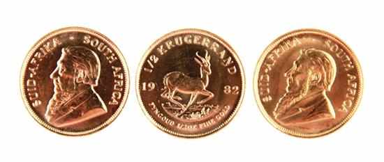 Appraisal: South African Krugerrand gold coins obverse with profile portrait of