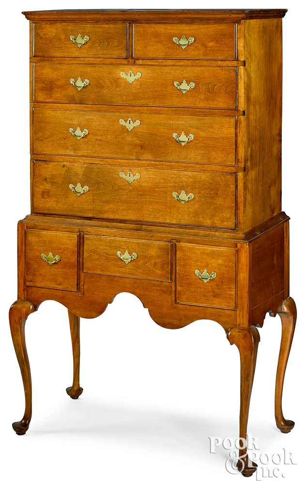 Appraisal: New England Queen Anne birch high chest ca New England