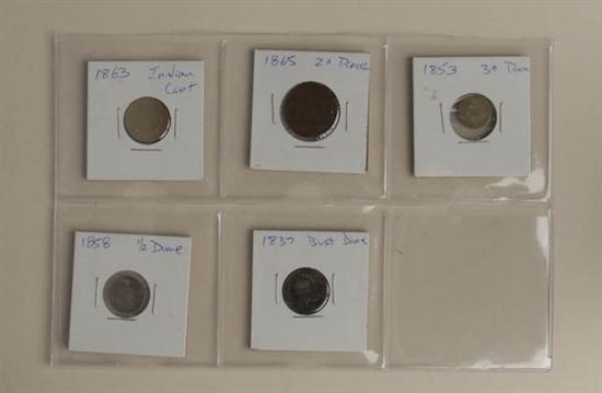 Appraisal: Five Type Coins Indian cent cent piece cent piece half