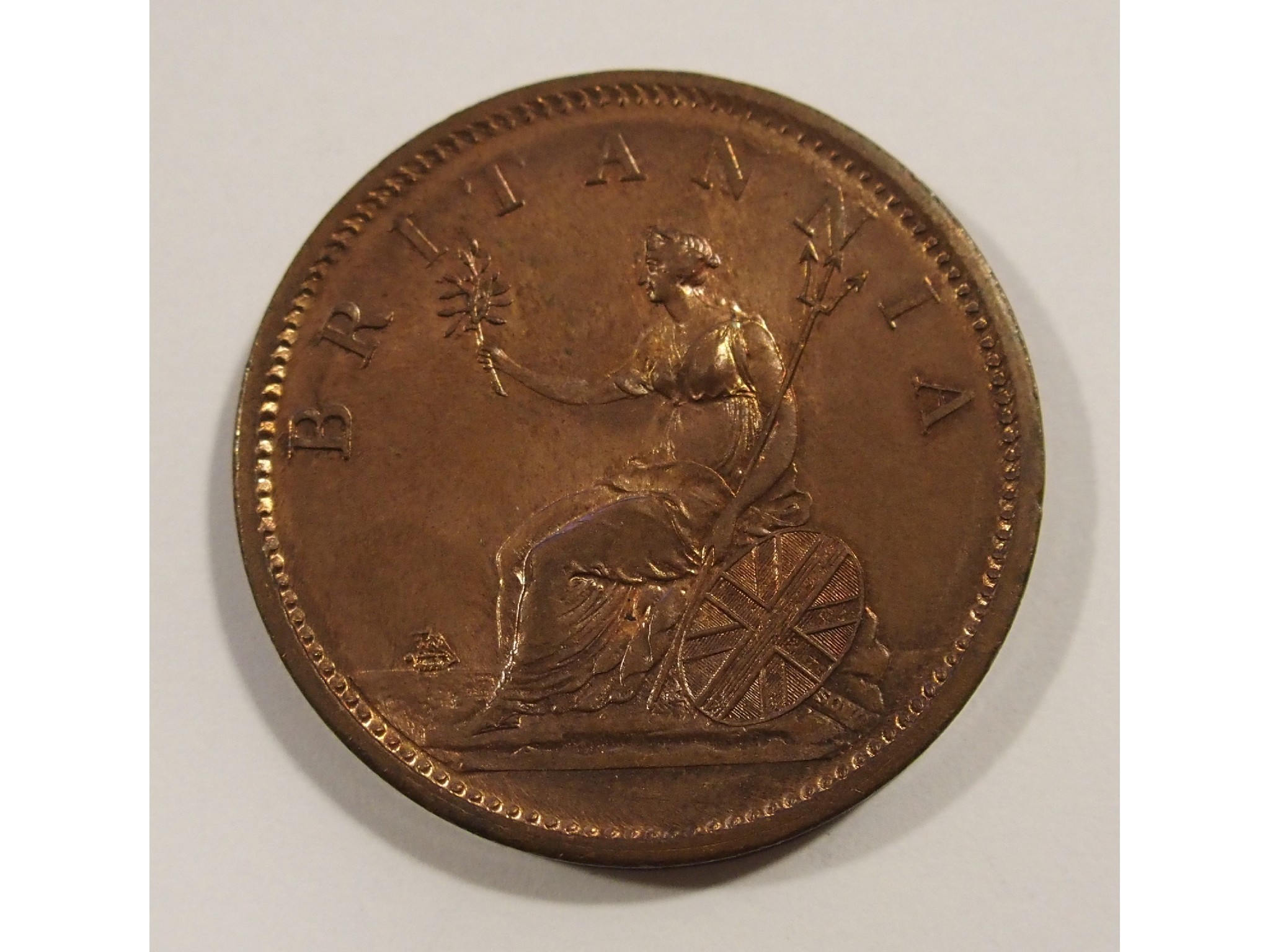 Appraisal: George III Pennyalmost full lustre verdigris stain to obverse tiny