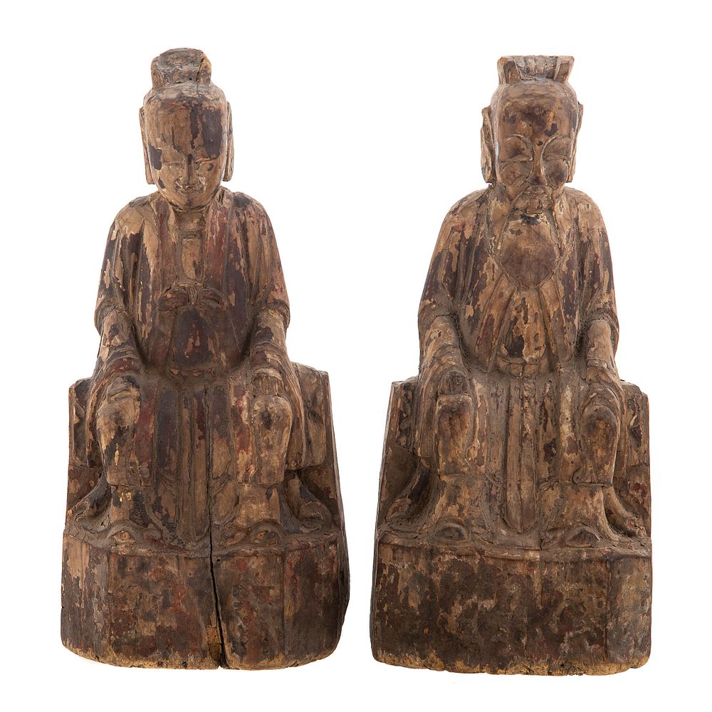 Appraisal: Pair Chinese Carved Wood Votive Figures th century or earlier