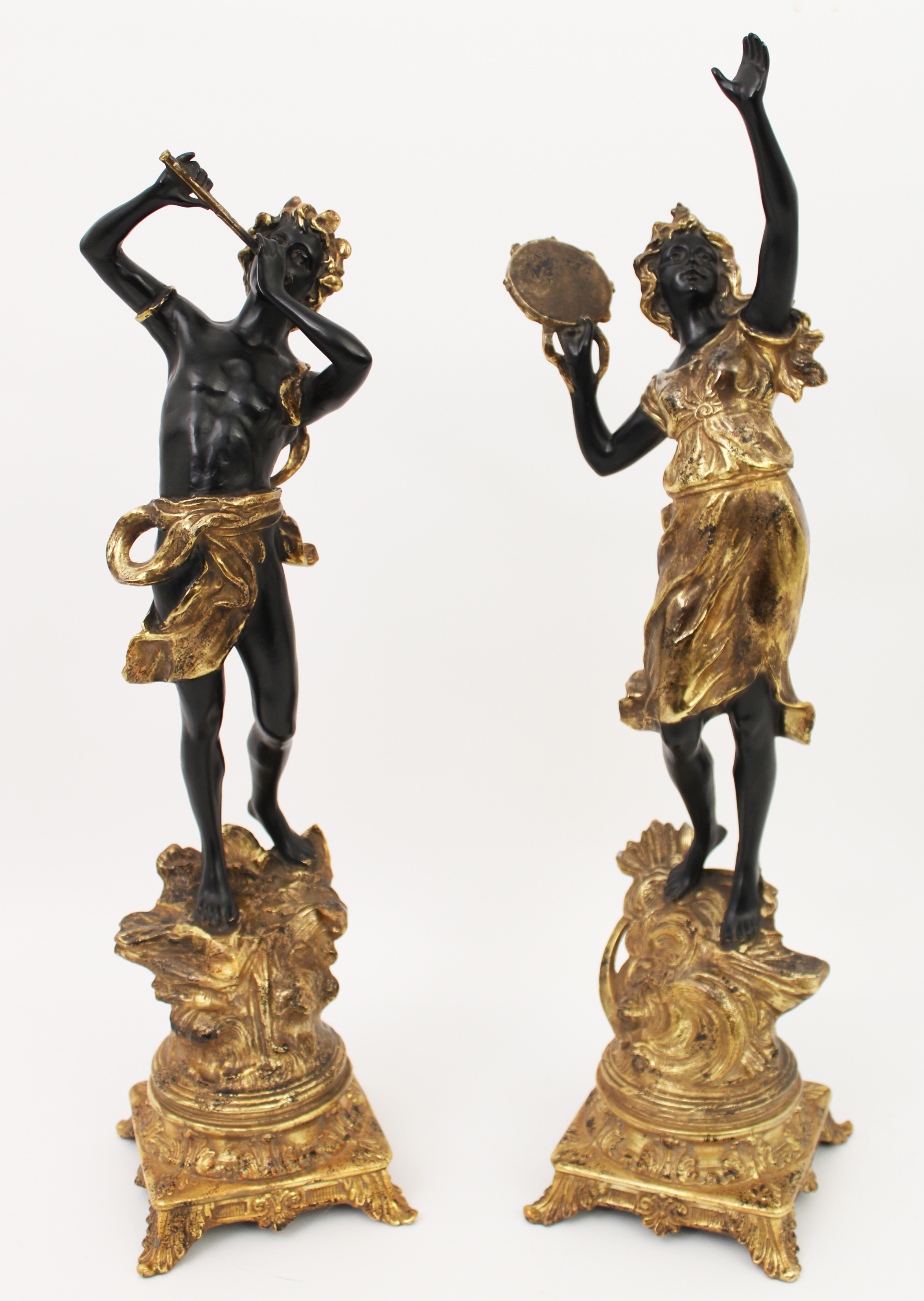 Appraisal: SPELTER FIGURES LA DANSE AFTER DESMEURE Pair of French polychrome