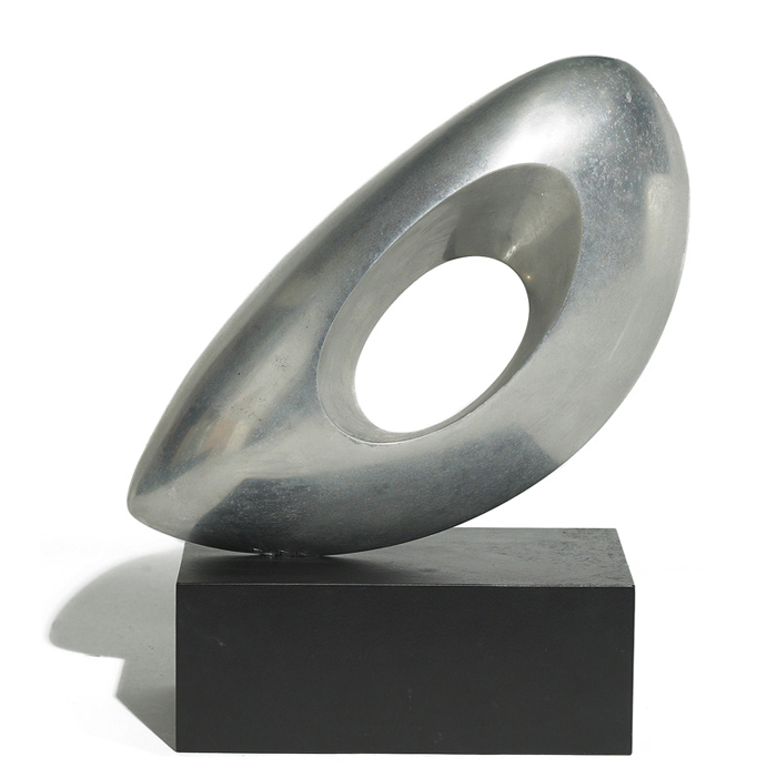 Appraisal: Michael Barkin sculpture abstract form in aluminum over a black