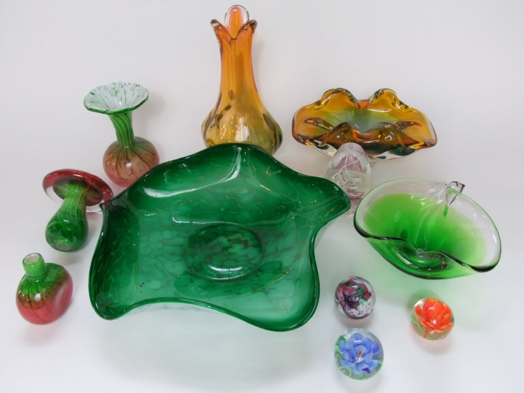 Appraisal: A selection of Studio Glass to include a green tinted