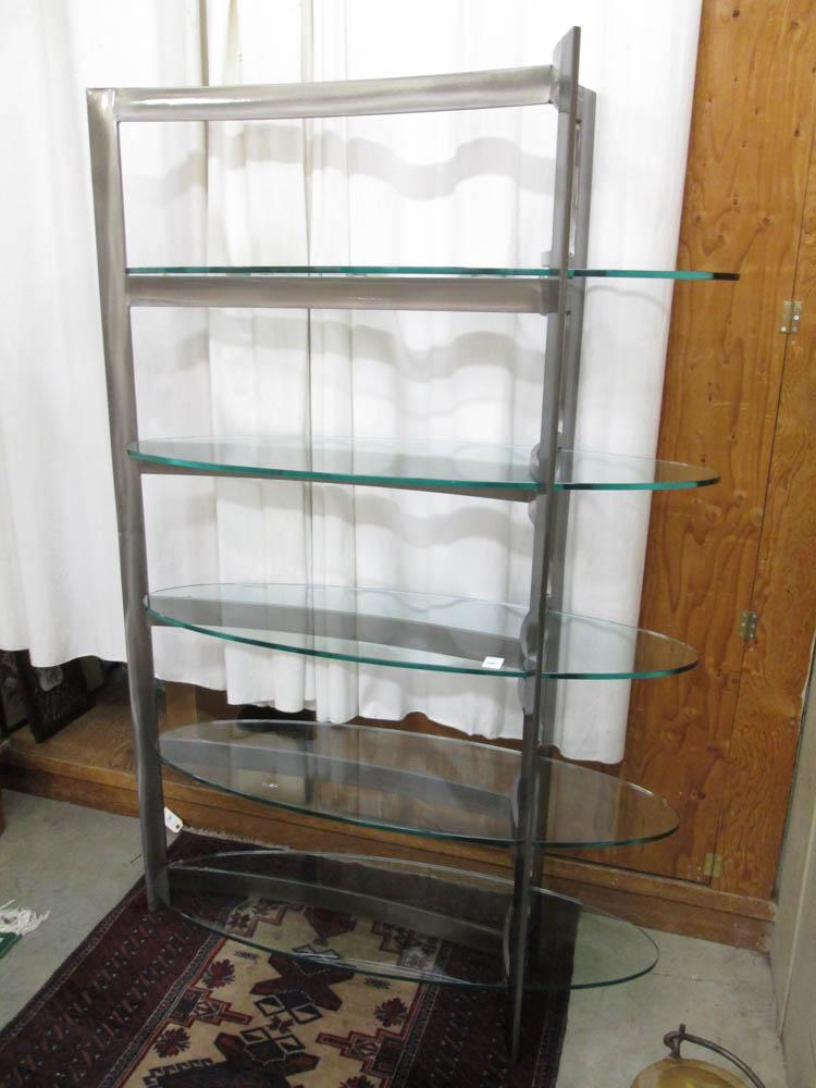 Appraisal: A CONTEMPORARY GLASS AND STEEL ETAGERE unknown maker c featuring