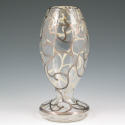 Appraisal: Very elegant ribbed glass vase with silver overlay Unmarked although