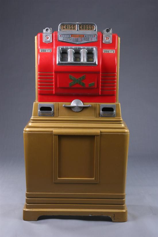 Appraisal: VINTAGE CRISSCROSS SLOT MACHINE BY KEENEY CO Mid th century