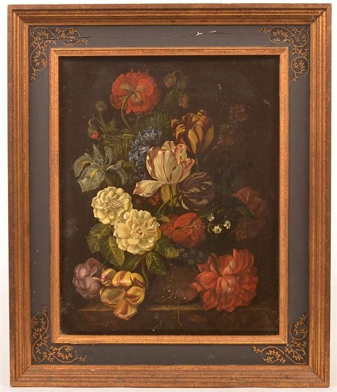 Appraisal: Floral Still Life Painting Signed Gabriel Oil on Masonite Board