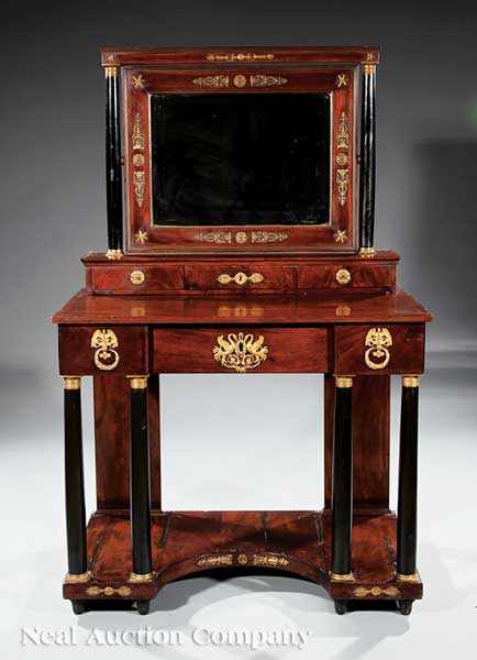 Appraisal: An Antique Empire-Style Mahogany Ebonized and Gilt Bronze-Mounted Dressing Table