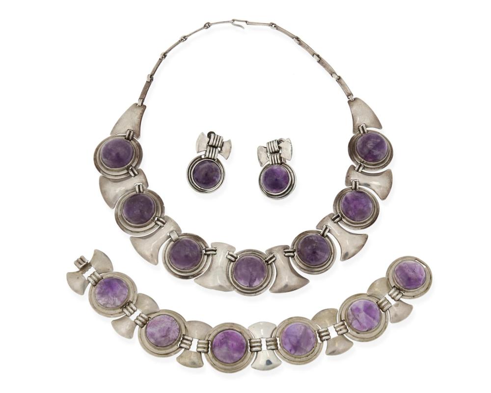 Appraisal: Fred Davis - American A group of silver and amethyst