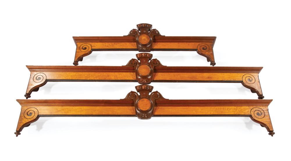 Appraisal: Three Victorian Birdseye Maple and Walnut Valances th c larger