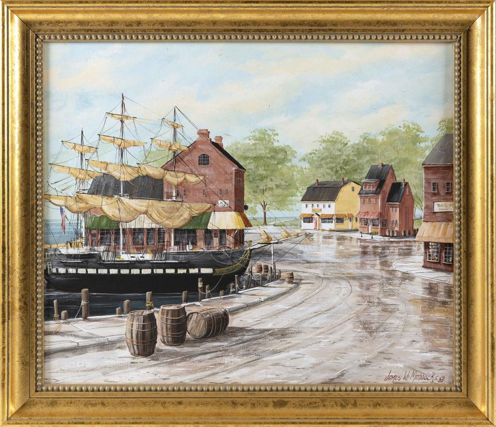 Appraisal: JAMES W MADDOCKS MASSACHUSETTS CONTEMPORARY SHIP IN A COLONIAL PORT