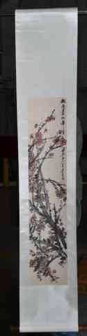 Appraisal: Chinese Silk Scroll Painting signed Wu Chang ShuWatercolor scroll painting