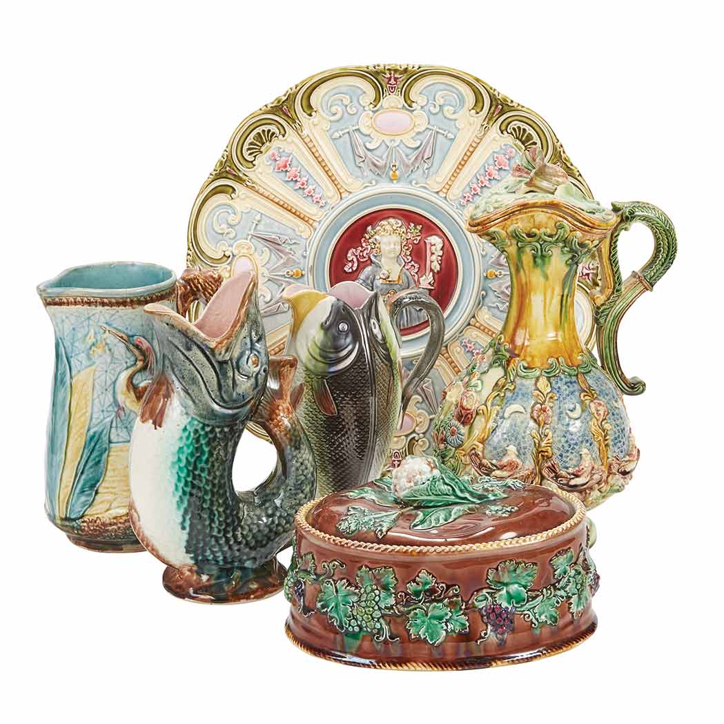 Appraisal: Group of English and Continental Majolica Articles Comprising a Schutz