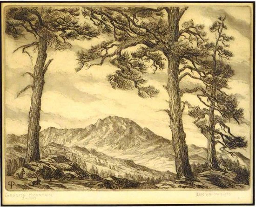 Appraisal: Claire Dooner-Phillips American - Granite Mountain etching depicts wooded landscape