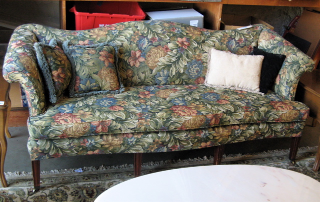 Appraisal: FEDERAL STYLE SOFA American mid th century with floral tapestry