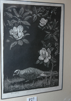 Appraisal: LIONEL LINDSAY PHEASANT AND MAGNOLIA WOODBLOCK