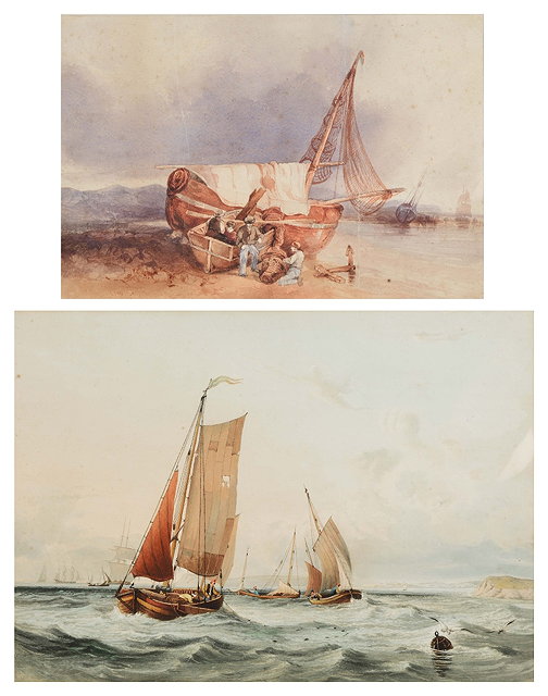 Appraisal: Late th Century English SchoolBoats off a coast watercolour cm