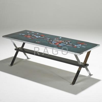 Appraisal: ITALIAN Coffee table s Glazed ceramic tiles chromed steel and