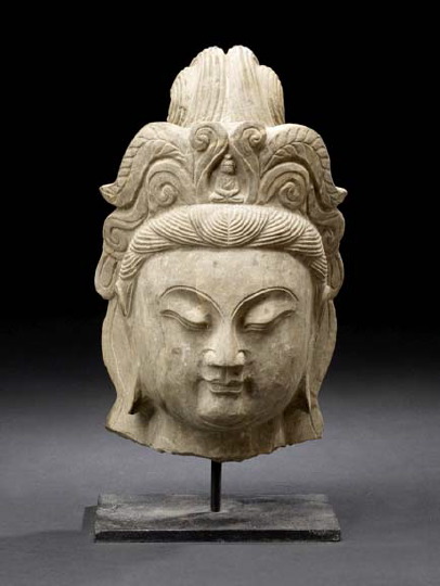 Appraisal: Chinese Carved Stone Head of Guan Yin the Ming-style head