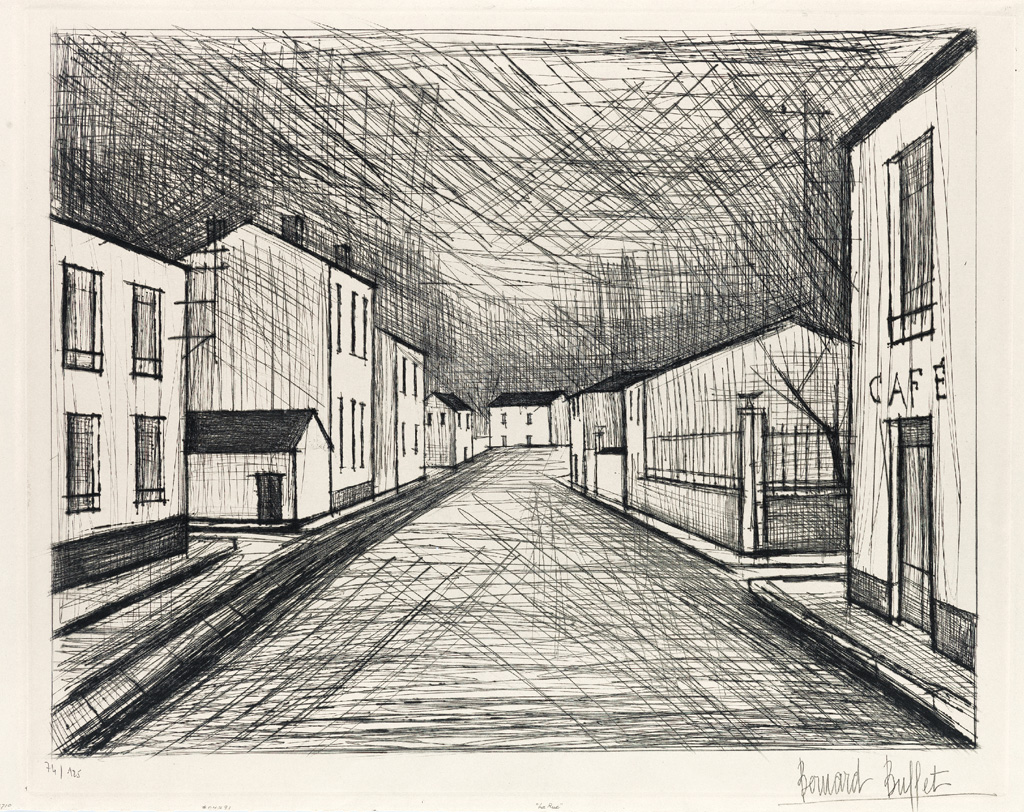 Appraisal: BERNARD BUFFET La Rue Drypoint x mm x inches full