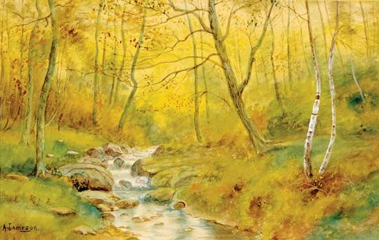 Appraisal: A Jameson American th century STREAM IN AUTUMN watercolor framed