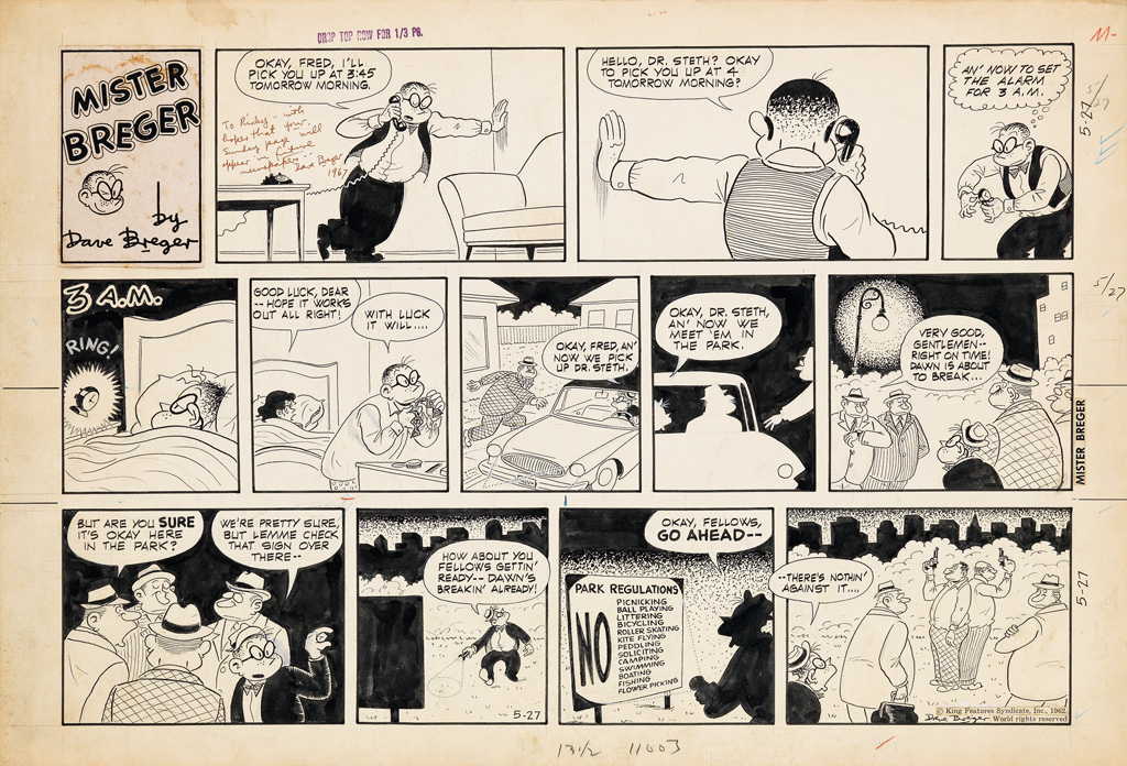 Appraisal: DAVE BREGER Mister Breger Original -panel comic strip Pen and