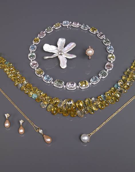 Appraisal: An Aquamarine and Yellow Beryl Briolette Necklace Designed as a