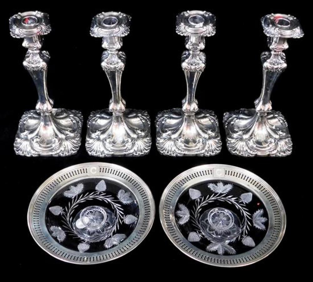 Appraisal: STERLING six pieces including set of four matching candlesticks by