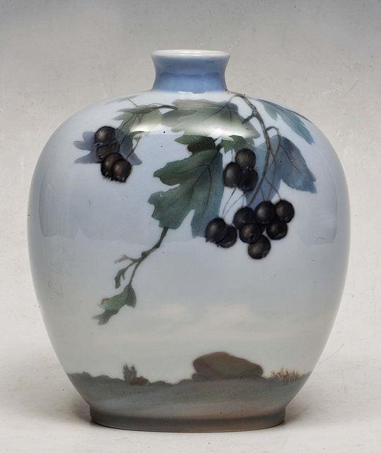 Appraisal: Royal CopenhagenA porcelain flask vase pre- with landscape and berry