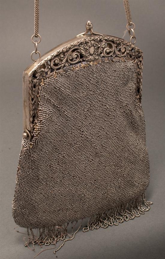 Appraisal: Victorian silver-plate beaded handbag