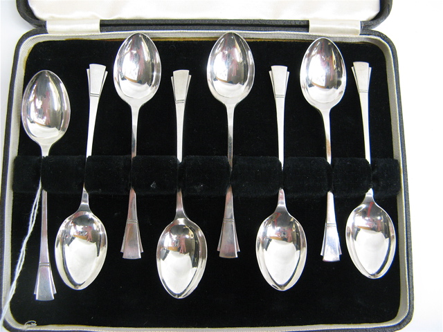 Appraisal: BIRMINGHAM ENGLAND STERLING DEMITASSE SET Art Deco style inches length