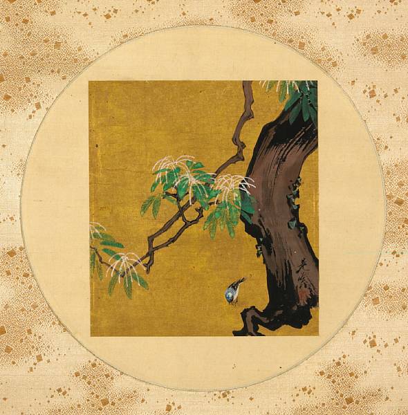 Appraisal: Shibata Zeshin - Oak and bird Album leaf mounted as