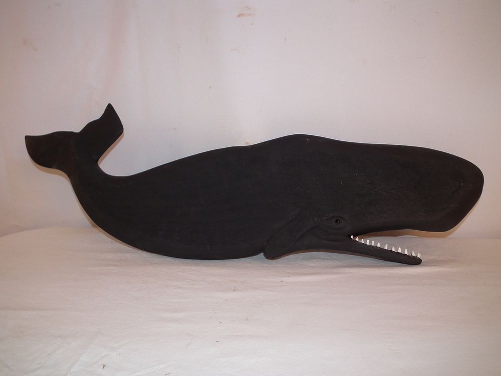 Appraisal: BECKENHAUPT CARVED WHALE Vintage carved wood whale plaque painted black