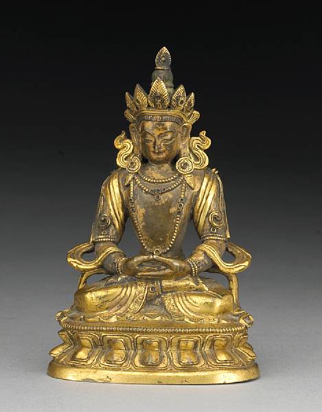 Appraisal: A small Sino-Tibetan gilt bronze figure of Amitayus th th